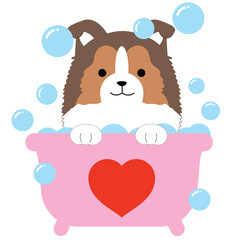 Collie dog, Valentine’s Collie, romantic Collie illustration, Collie with hearts, adorable dog Valentine, Collie holding rose, heart-themed dog