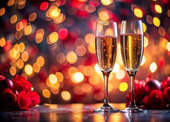 Romantic Valentine's Day Champagne Background with Bokeh Lights