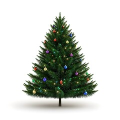 Fototapeta premium Lush Green Christmas Tree with Colorful Ornaments and Lights