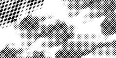 Fototapeta premium Grunge halftone gradient background. Faded grit noise texture. White and black sand wallpaper. Retro pixelated backdrop. Anime or manga style comic overlay. Vector graphic design textured template