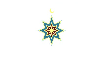 Geometric mosque monogram featuring symmetrical star and crescent details.

