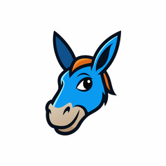 Ilustrasi Kartun Kepala Keledai Biru dengan Aksen Oranye