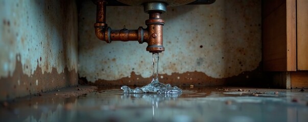 Water seeping through sink drain under kitchen floor, drip under sink, copper pipe leak