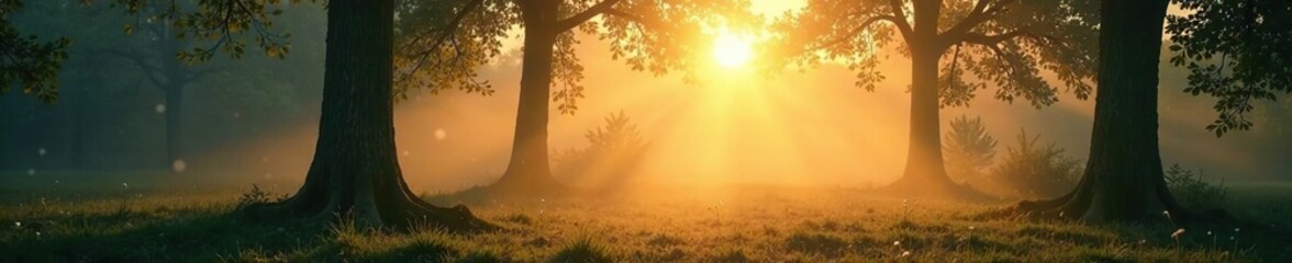 Sunlight filtering through trees in morning fog, sunlight, natural wonders