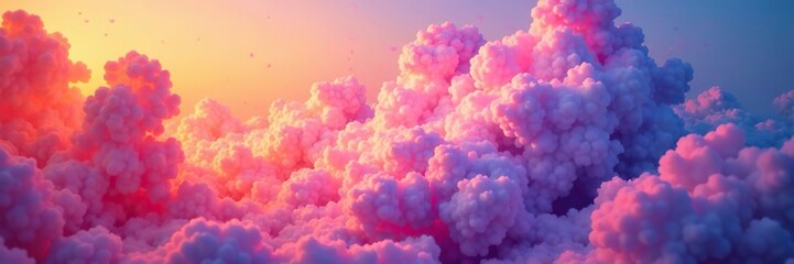 Fototapeta premium Swirling clouds of pink and purple hues blend with orange and blue gradations on a mesmerizing background, abstract, orange