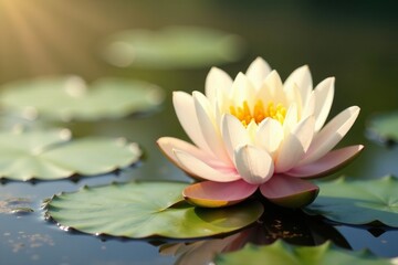Delicate water lily blooms in soft beige hues, peaceful, nature