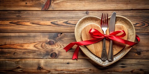 Romantic Valentine's Day Table Setting: Wooden Heart Plate, Red Bow, Rustic Charm