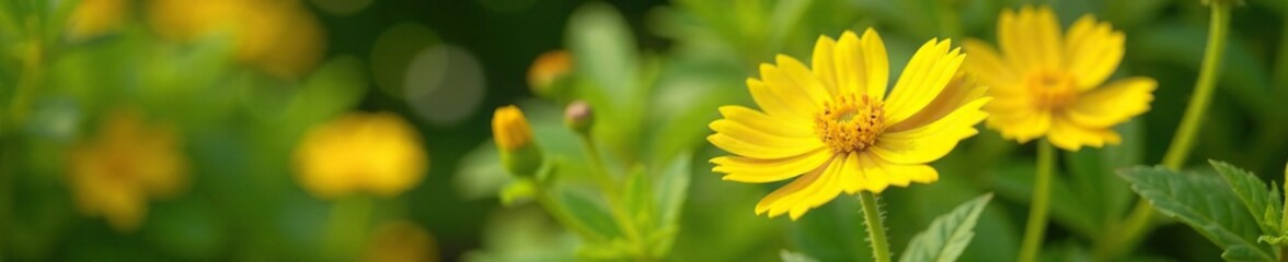Obraz premium Large yellow cochlospermum regium flowers in a garden, , flowers, gardens