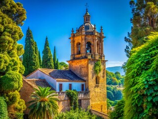 Naklejka premium Ronda Malaga Spain Church Tower Urban Exploration Photography - Overgrown Church Spire