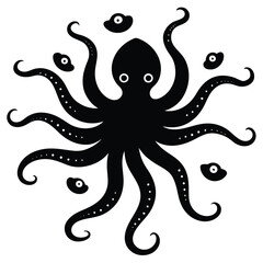 A cute octopus with round eyes and eight smooth tentacles, vector style.