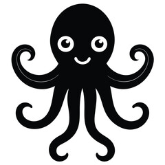 A cute octopus with round eyes and eight smooth tentacles, vector style.