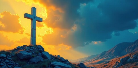 Obraz premium Devoto lleva una cruz en su pu?o como s?mbolo de penitencia y fe, abrigo, cruz, azul claro