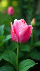 Fototapeta premium Delicate pink petals unfolding in a garden bloom, foliage, flower, nature