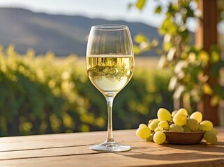 White Wine in a Tall Glass on a Sunny Terrace