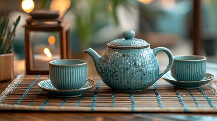 Fototapeta premium a tea set with a teapot and cups, Generative AI 