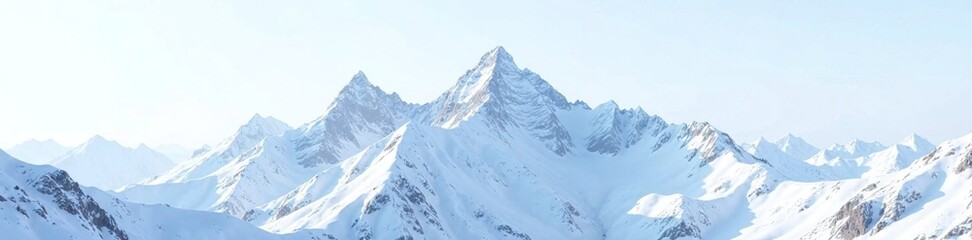 Fototapeta premium Towering mountain peaks meet the sky on a pristine white backdrop, mountains, snow capped