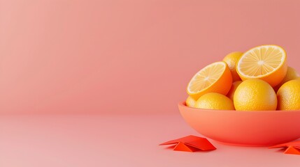Fresh Lemons in Bowl on Pink Background