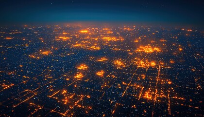 Fototapeta premium Aerial view of a sprawling power grid with glowing lines, with a team of equity firm analysts discussing potential growth areas