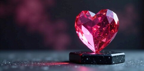 faceted crystal heart ornament on black marble base, glamour, high end, elegance
