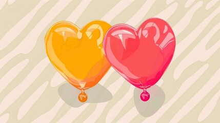Two Colorful Heart-Shaped Balloons, Illustration Of Love And Romance, Valentine s Day Concept.