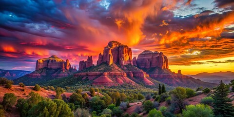Naklejka premium Sedona Cathedral Rock Silhouette: Western HiLine Trail Sunset Panorama