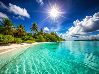 Fototapeta premium Serene Beach Lagoon: Turquoise Waters & White Sand Paradise
