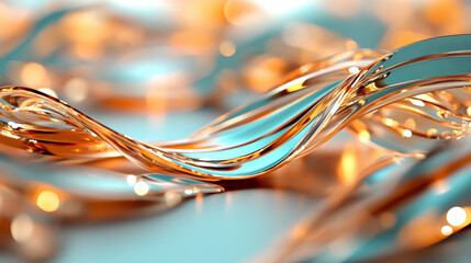 Abstract metallic waves with golden and silver highlights create fluid, dynamic composition, evoking sense of elegance and modernity. reflective surfaces enhance visual depth