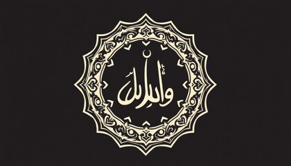 Elegant mosque emblem with Kufic script patterns and symmetrical ornaments