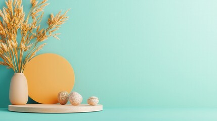 Fototapeta premium Minimalist Studio Still Life with Wheat Arrangement and Geometric Orb