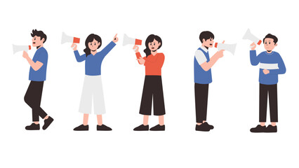 Obraz premium People Shouting Using Megaphone Illustration