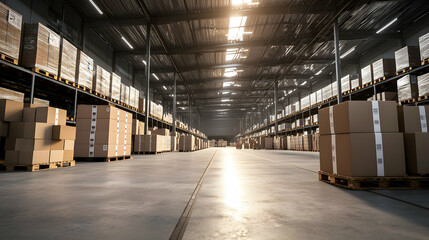 Efficient warehouse operations distribution center industrial setting interior view logistics management supply chain optimization