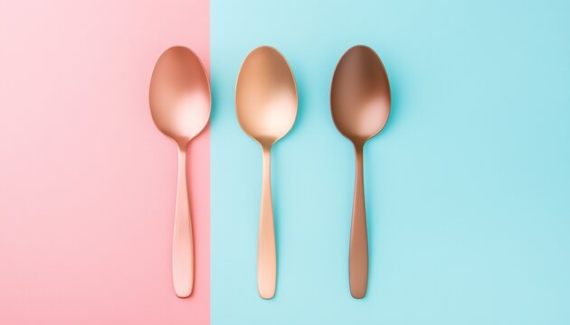 Stainless spoons cutlery for dining tools on blue background