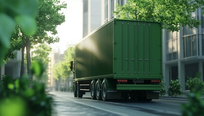 logistic green car shipping delivery distribution transport with plant on side road
