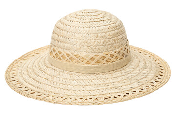 Beige woven sun hat isolated with transparent background