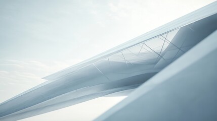 23.A close-up of a perfectly crafted 3D paper airplane against a minimalistic sky background, with soft lighting enhancing its realistic appearance and structure.