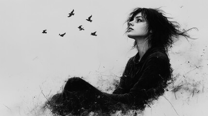 Woman portrait who sit on a clock