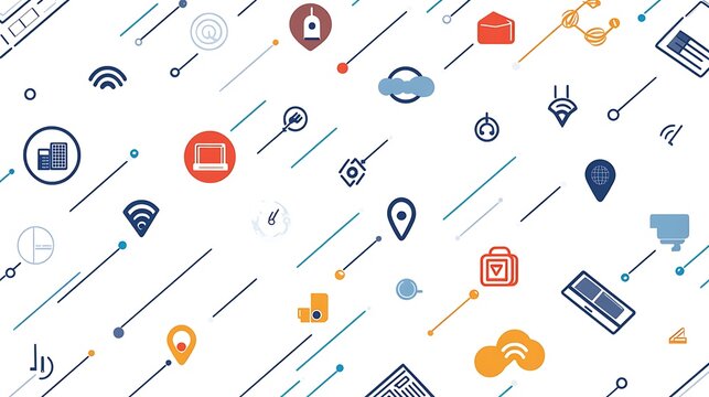 A professional and simple layout of connectivity-focused icons arranged on a bright white background. 