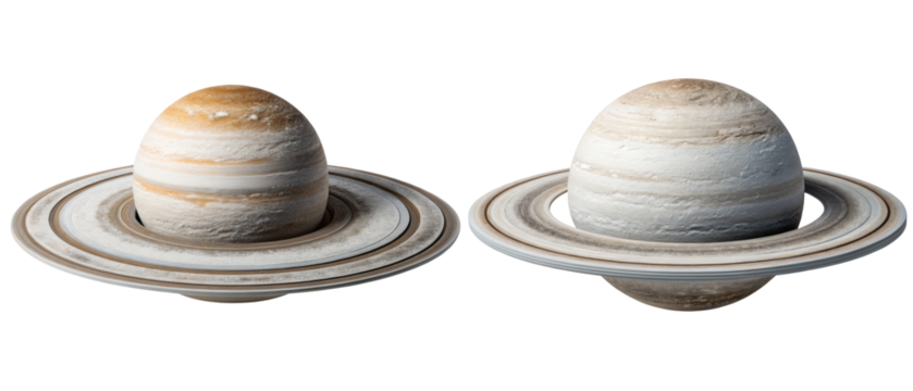 Two planets with ring systems isolated with transparent background