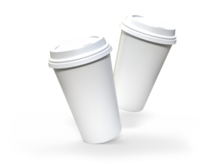 3D coffee cup mockups disposable with plastic lid. Blank white plastic mugs for takeaway hot or cold beverage, milkshake, tea or coffee cups, isolated on background. Mockup packaging for branding