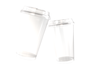 Transparent plastic cup mockups disposable with lid. Blank clear plastic for cold beverage, ice tea, coffee, cocktail, milkshake, juice, isolated on background. Mockup packaging design for branding