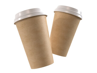 3D coffee cup mockups disposable with plastic lid. Blank paper mugs for takeaway hot or cold beverage, milkshake, tea or coffee cups, isolated on background. Mockup packaging design for branding