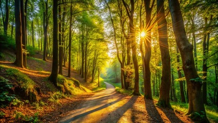 Silhouette Path Up Hill Sunny Summer Day Trees Nature Landscape