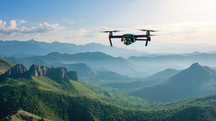 Fototapeta na wymiar Majestic Mountain Landscape Captured by Soaring Drone in Aerial