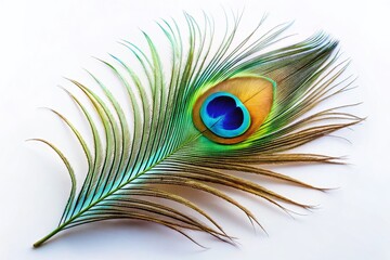 Fototapeta premium Single Peacock Feather on White, 4K Stock Video Still Image - Elegant Nature Detail