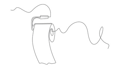 Obraz premium continuous line drawing of toilet tissue.one line drawing of toilet tissue roll.vector illustration of single line of tissue hanging in bathroom.isolated white background