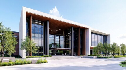 Fototapeta premium Sleek and Sophisticated Corporate Headquarters in Urban Landscape