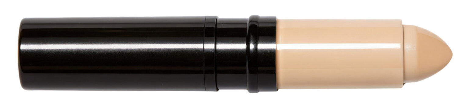 Beige concealer stick in black casing isolated with transparent background