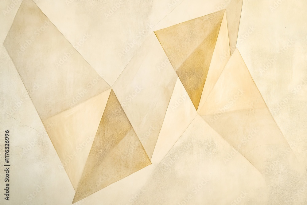Poster Abstract beige geometric painting with overlapping triangles.