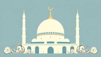 Fototapeta premium Mosque dome with an ornamental border featuring calligraphic flourishes.