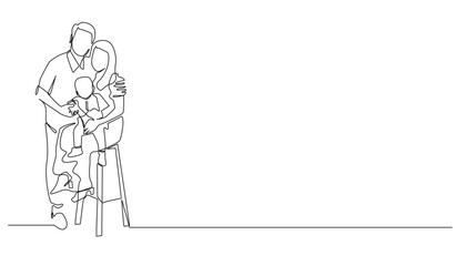 continuous line drawing of family photo.single line drawing studio photo.one line vector illustration of father,mother and child.isolated white background